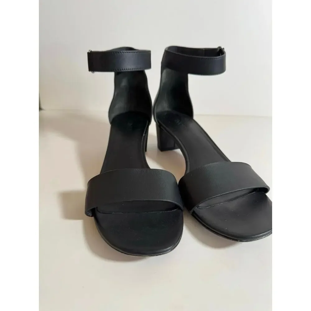 Vince Black Leather Ankle Strap Block Heel Sandals Women 9 Open Toe Dress Shoes